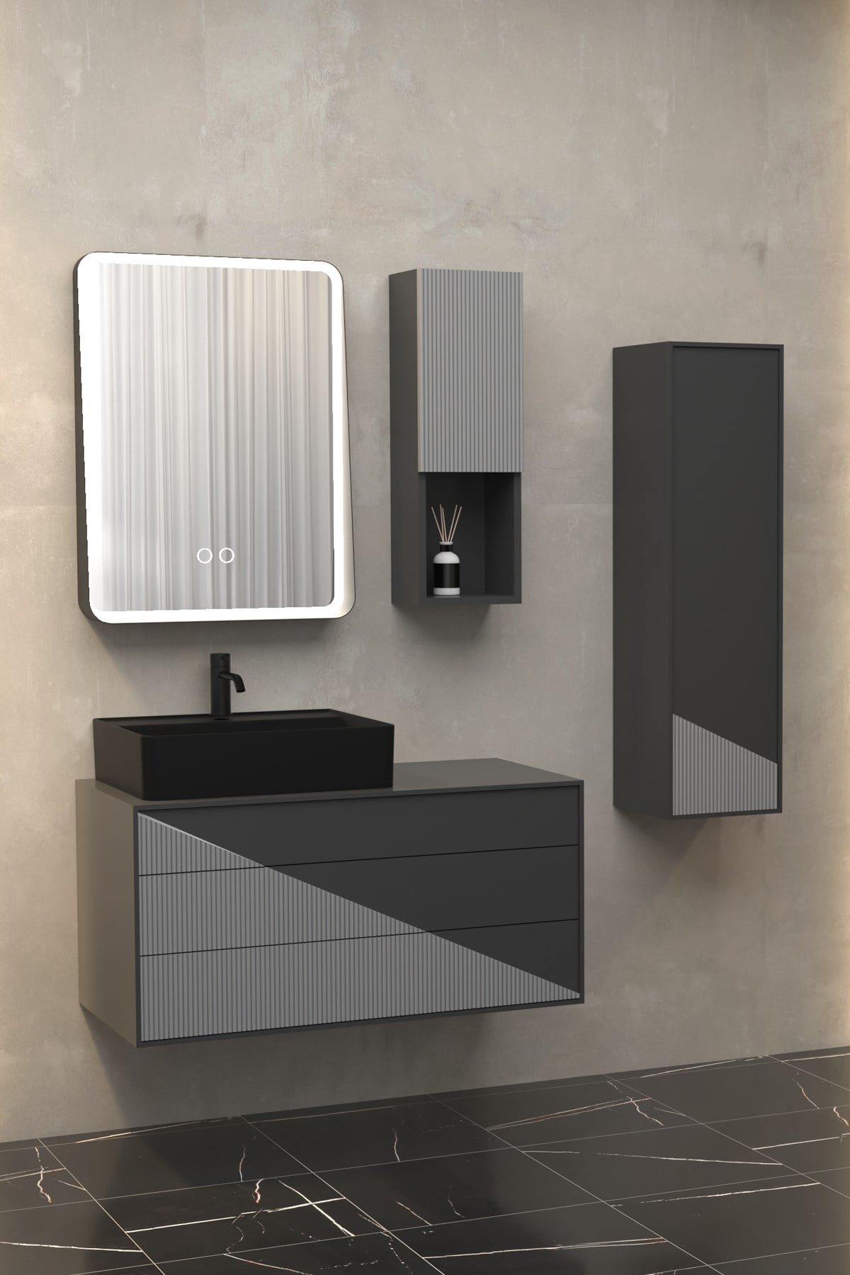 VARGAS 100 CM SİYAH LAVABOLU BANYO DOLABI (BOY DOLAP HARİÇ)