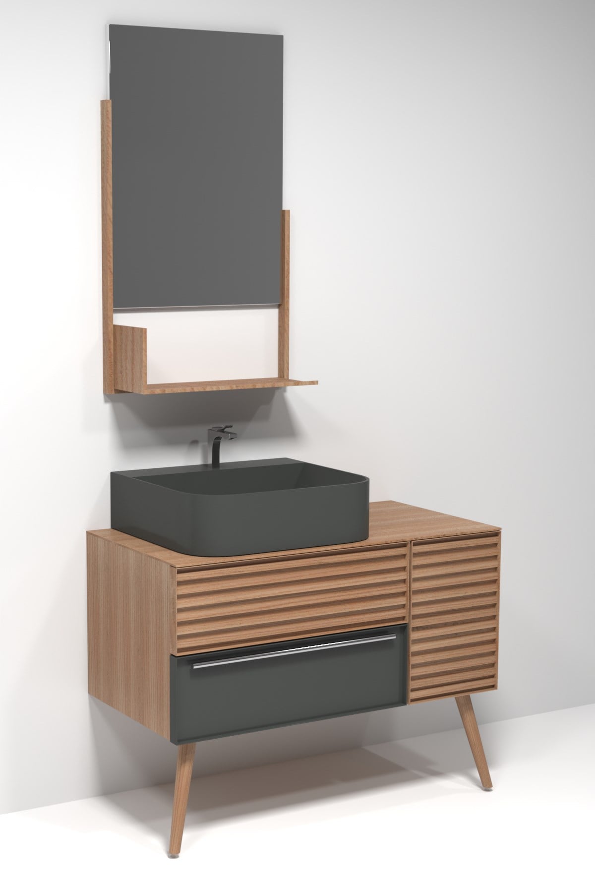ZELENA 100 CM BANYO DOLABI - ANTRASİT / MEŞE