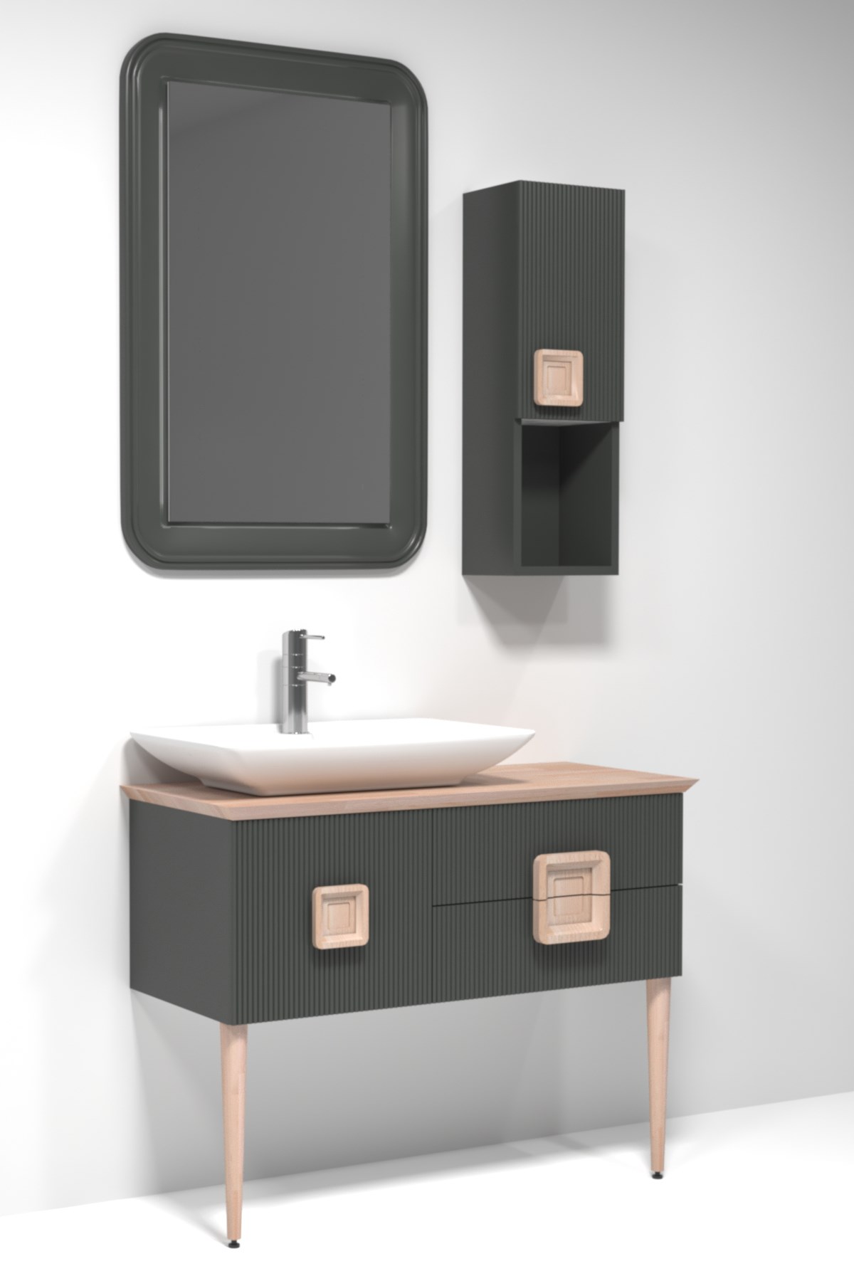 ZÜRİH 100 CM BEYAZ LAVABOLU BANYO DOLABI - ANTRASİT