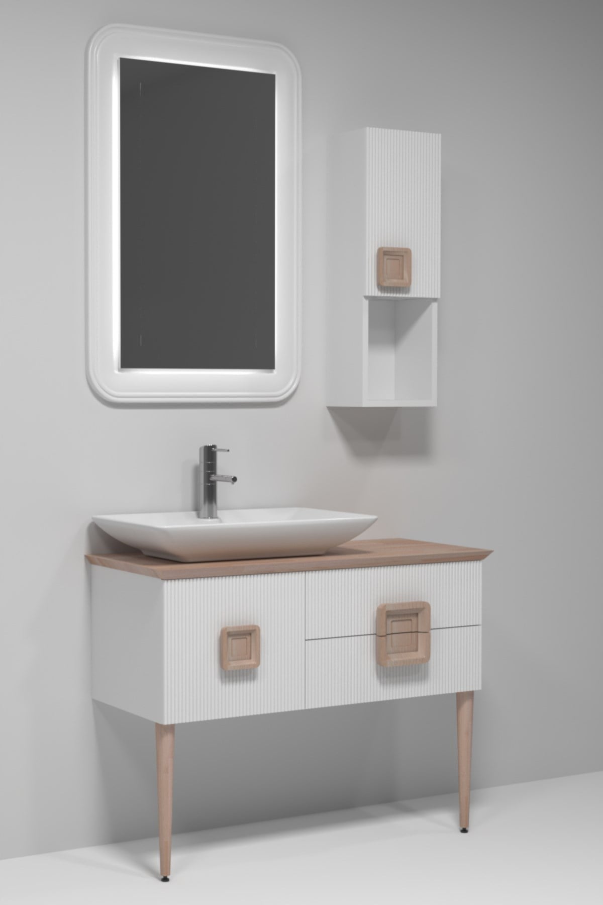 ZÜRİH 100 CM BEYAZ LAVABOLU BANYO DOLABI - BEYAZ