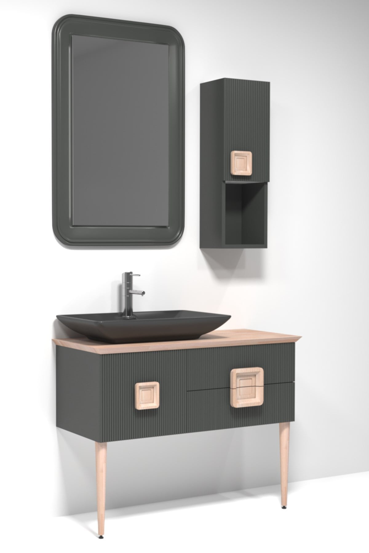 ZÜRİH 100 CM SİYAH LAVABOLU BANYO DOLABI - ANTRASİT