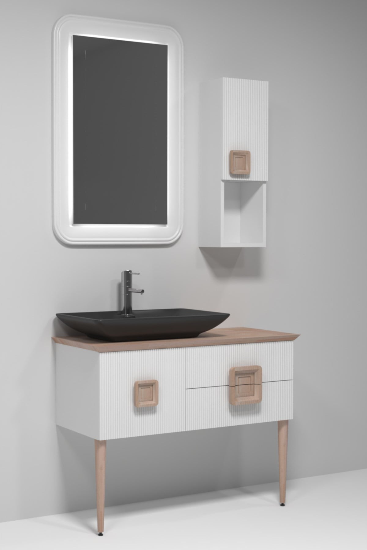 ZÜRİH 100 CM SİYAH LAVABOLU BANYO DOLABI - BEYAZ