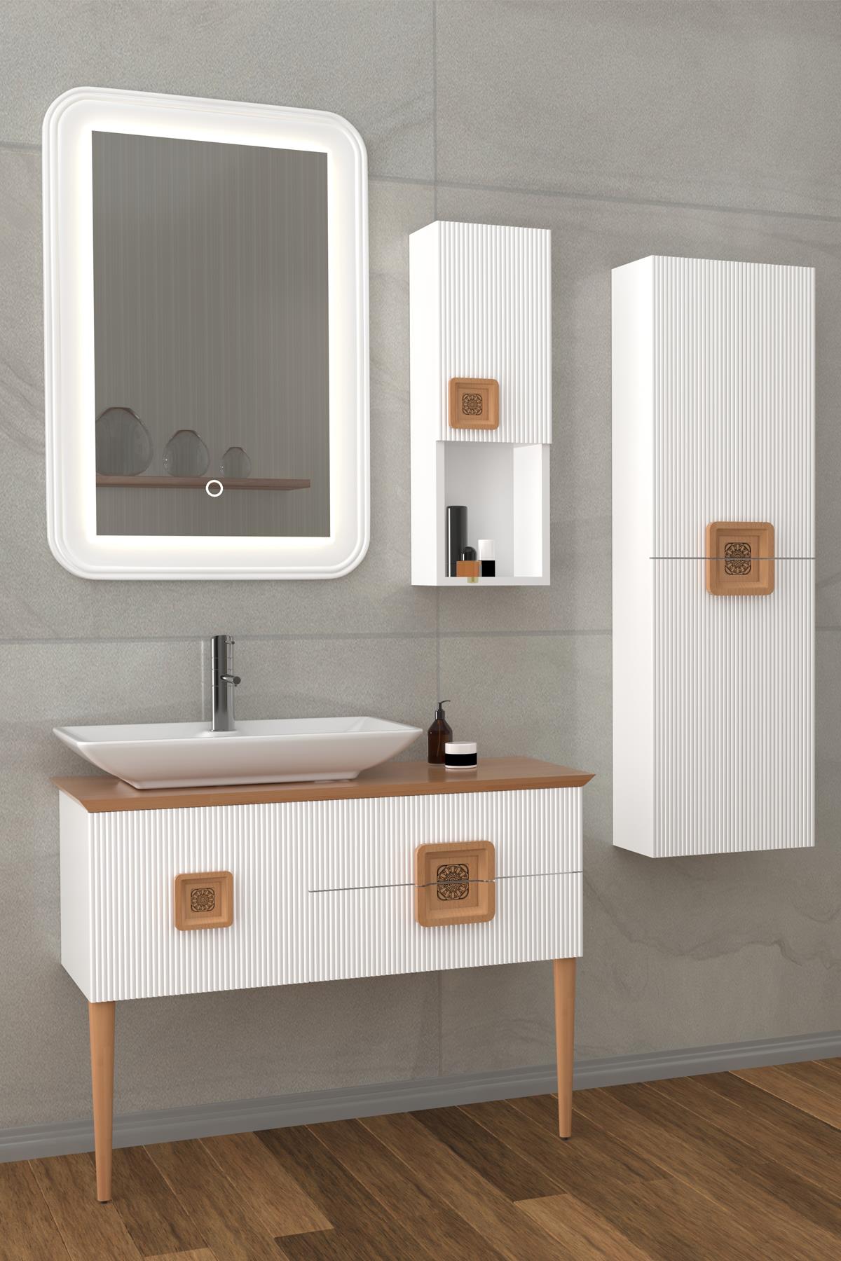 ZÜRİH 100CM BEYAZ LAVABOLU BANYO DOLABI-BEYAZ/KAIYN (BOY DOLAP DAHİL )