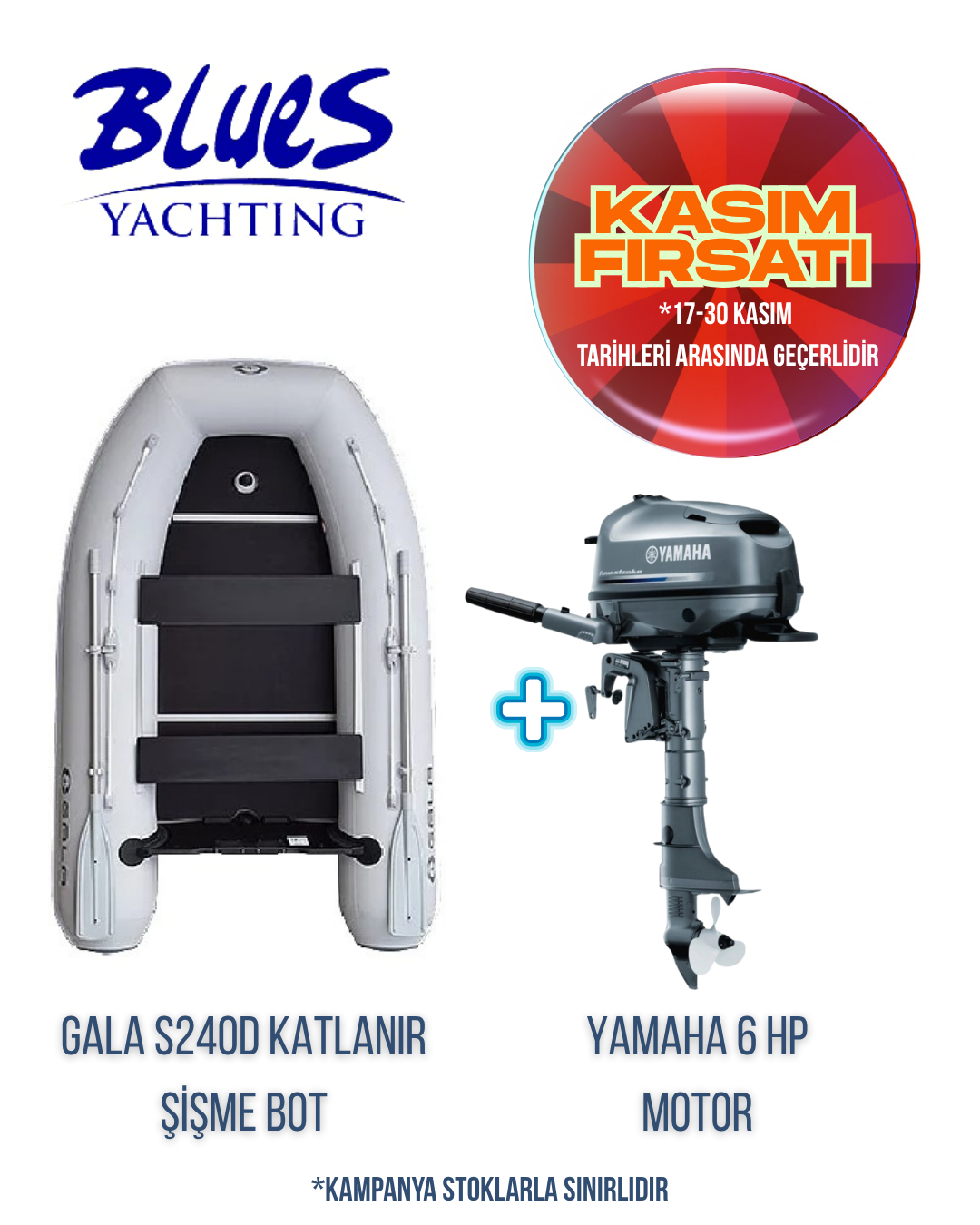 GALA S240D AHŞAP KATLANIR ŞİŞME BOT ve YAMAHA F6 CMHS DIŞTAN TAKMA MOTOR