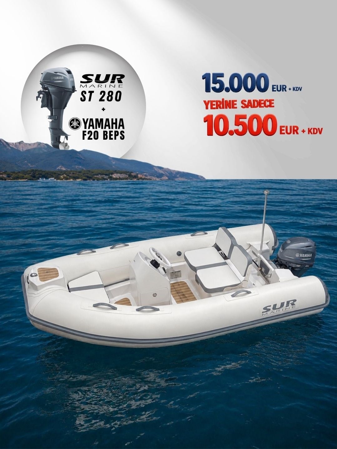 Surmarine ST 280 Şişme Bot ve Yamaha F20 BEPS Dıştan Takma Motor