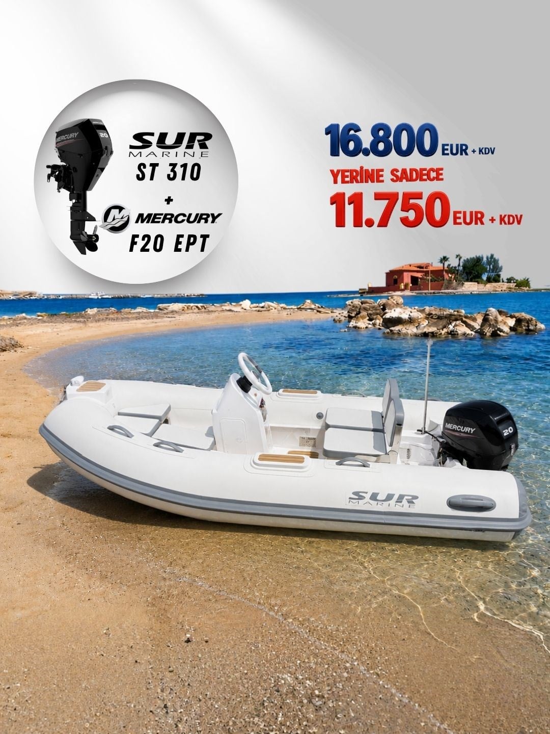 Surmarine ST 310 Şişme Bot ve Mercury F20 EPT Dııştan Takma Motor