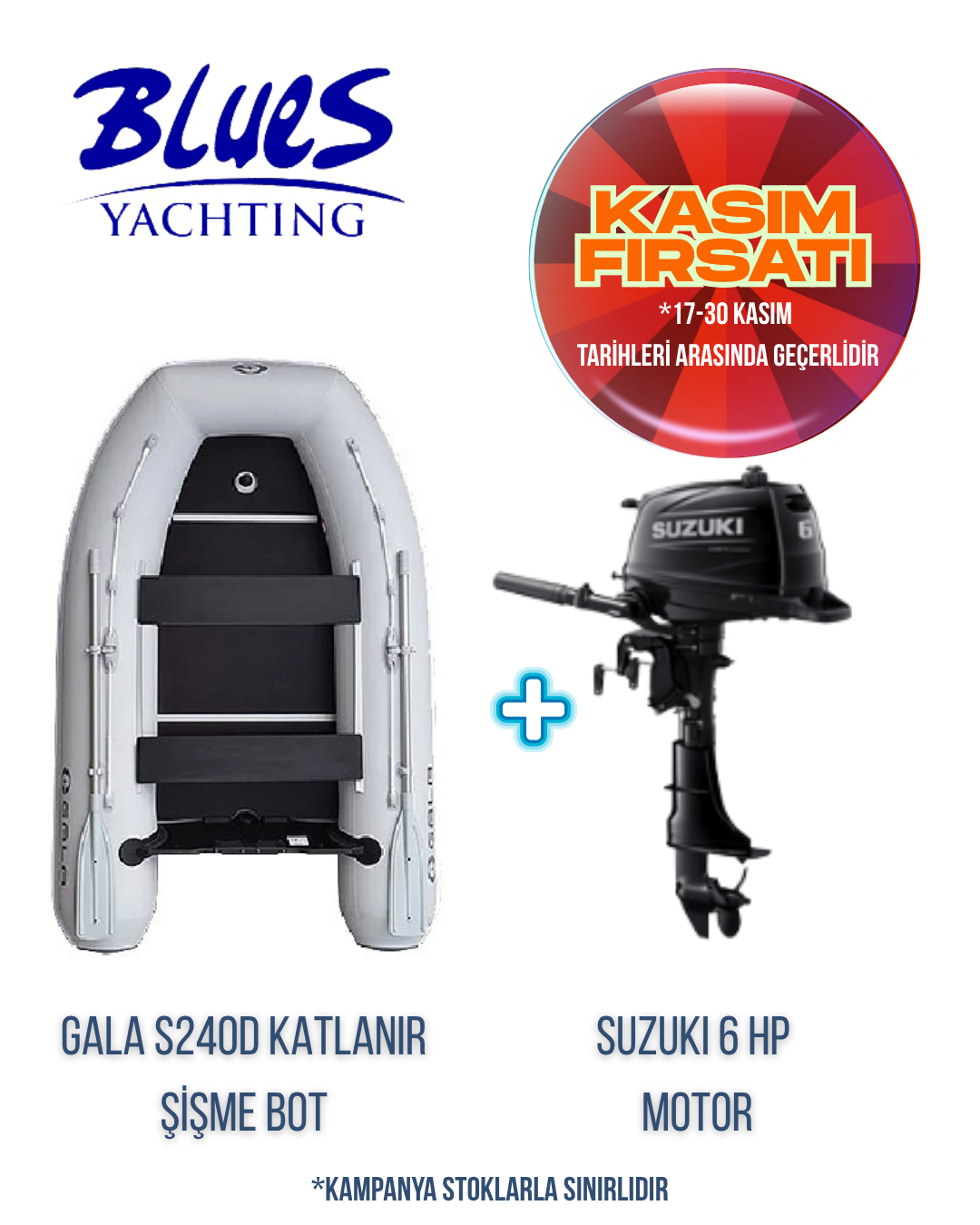 GALA S240D AHŞAP KATLANIR ŞİŞME BOT ve SUZUKI DF 6 AS DIŞTAN TAKMA MOTOR