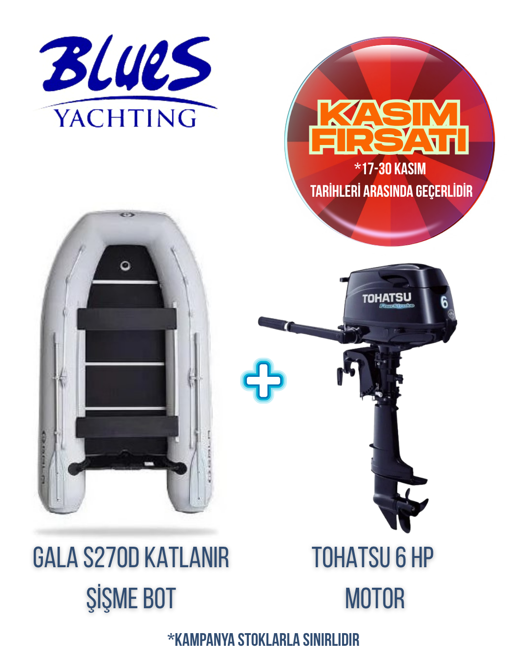 GALA S270D AHŞAP KATLANIR ŞİŞME BOT ve TOHATSU MFS 6D DS DIŞTAN TAKMA MOTOR