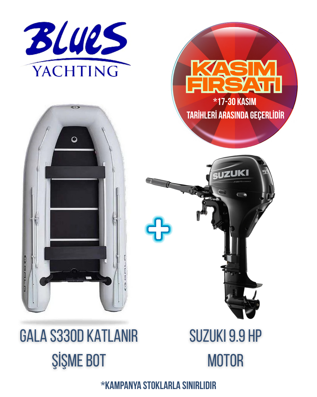 GALA S330D AHŞAP KATLANIR ŞİŞME BOT ve SUZUKI DF9.9 AS DIŞTAN TAKMA MOTOR
