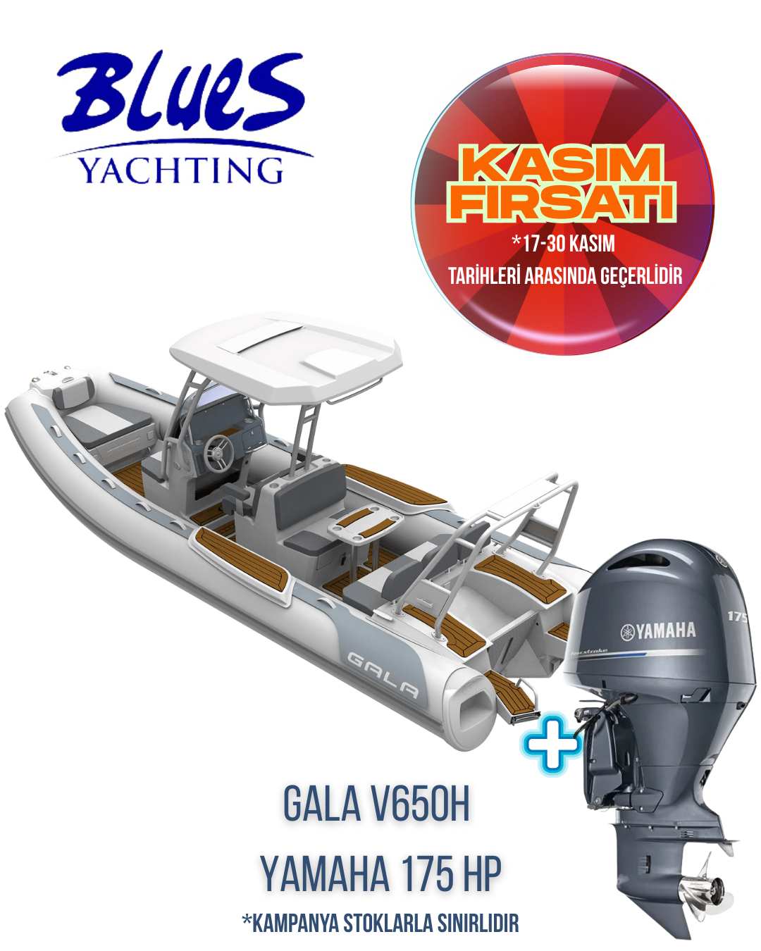 GALA V650H ALÜMİNYUM TABAN ŞİŞME BOT ve YAMAHA F175 GETX DIŞTAN TAKMA MOTOR