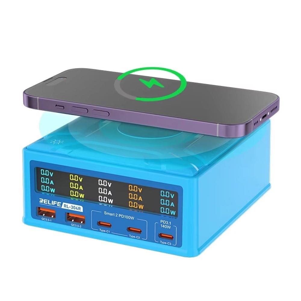 Relife RL-304R Çok Portlu Dijital Ekranlı Kablosuz Şarjlı 260W USB Hızlı Şarj İstasyonu