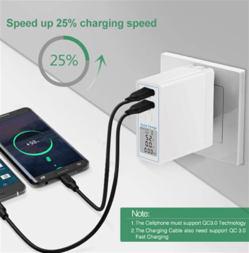 Qualcomm Hızlı Şarj 3.0 Duvar Tipi Çok İşlevli USB Şarj Cihazı