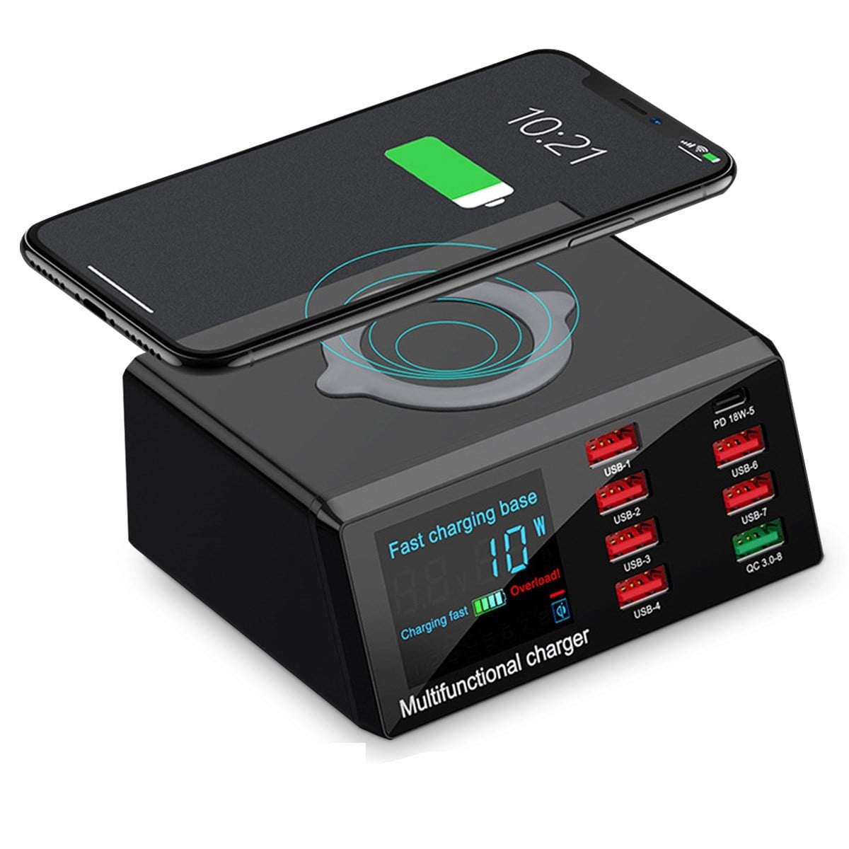 X9 8 Port + Kablosuz Şarj Bağlantı Noktalı Çok İşlevli USB Şarj Cihazı