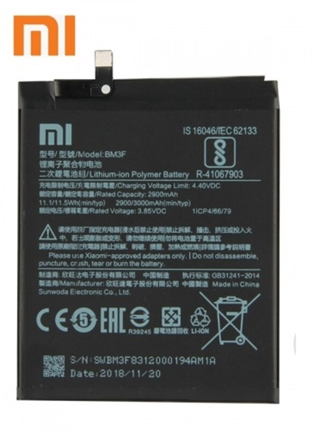 Xiaomi Mi 8 Screen Bm3f Batarya Pil