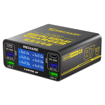 Mechanic F-Power 6P 87W 6 Port PD45W QC3.0 USB Hızlı Şarj İstasyonu LCD Göstergeli