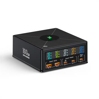 868H 160W PD+QC3.0 5 Port + Kablosuz Şarj Bağlantı Noktalı Çok İşlevli Şarj Cihazı