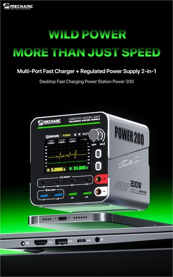 Mechanic Power 200 200W GaN Hızlı Şarj İstasyonu ve Ayarlanabilir Güç Kaynağı