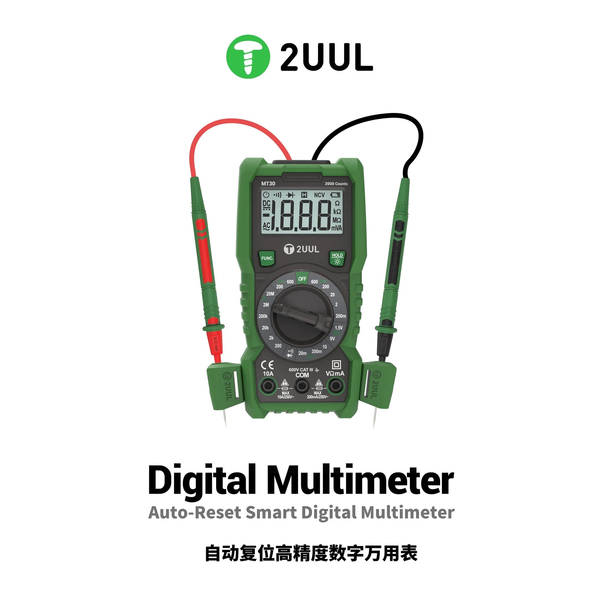 2UUL MT30 Smart Auto-Range Otomatik Dijital Multimetre CAT III 600V