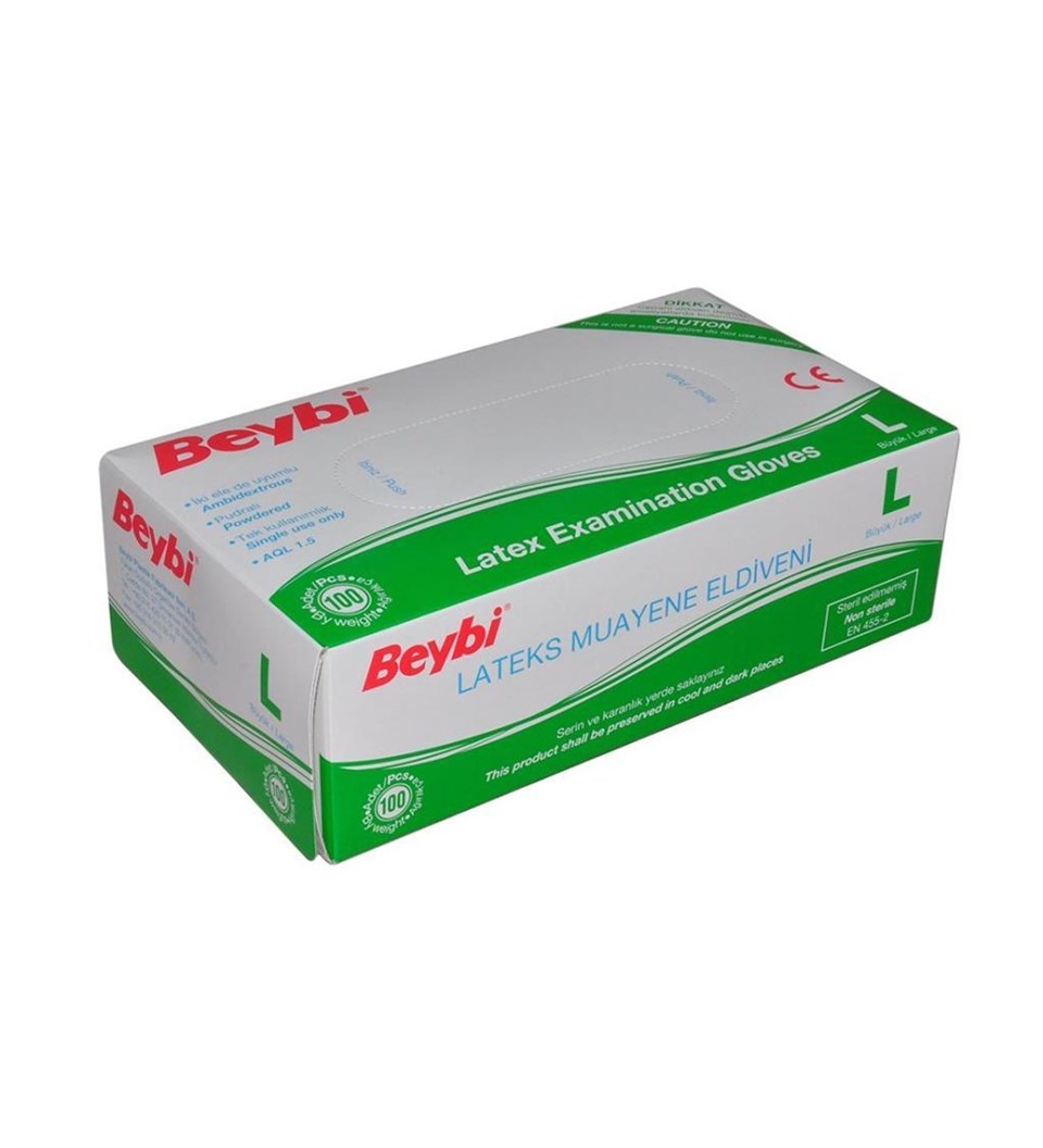 Beybi Lateks Muayene Eldiveni Pudralı Large 100'lü