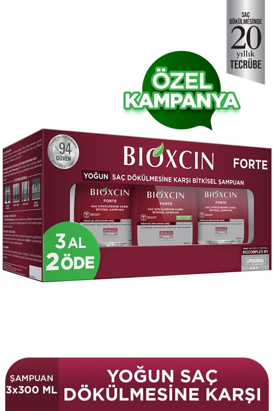 Bioxcin Forte Yoğun Saç Dökülmesine Karşı Bitkisel Şampuan 300 ml - 3 Al 2 Öde