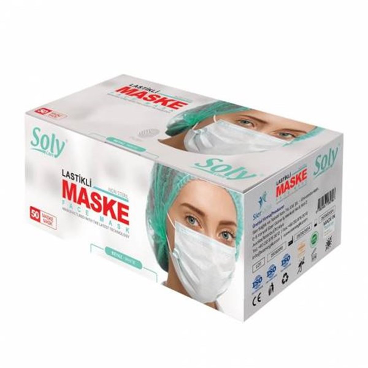 SOLY CARE 3 KATLI LASTİKLİ BEZ MASKE 50'Lİ KUTU ( NON-STERIL )