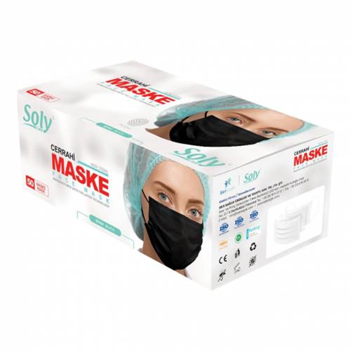SOLY CARE 3 KATLI LASTİKLİ BEZ MASKE SİYAH 50'Lİ KUTU ( NON-STERIL ) 