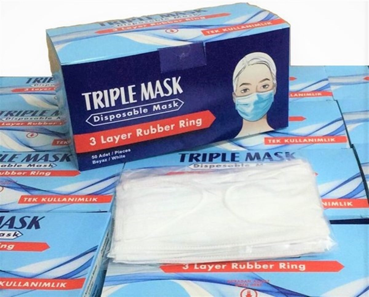 TRIPLE MASK 3 KATLI LASTİKLİ BEZ MASKE 50'Lİ KUTU ( NON-STERIL )