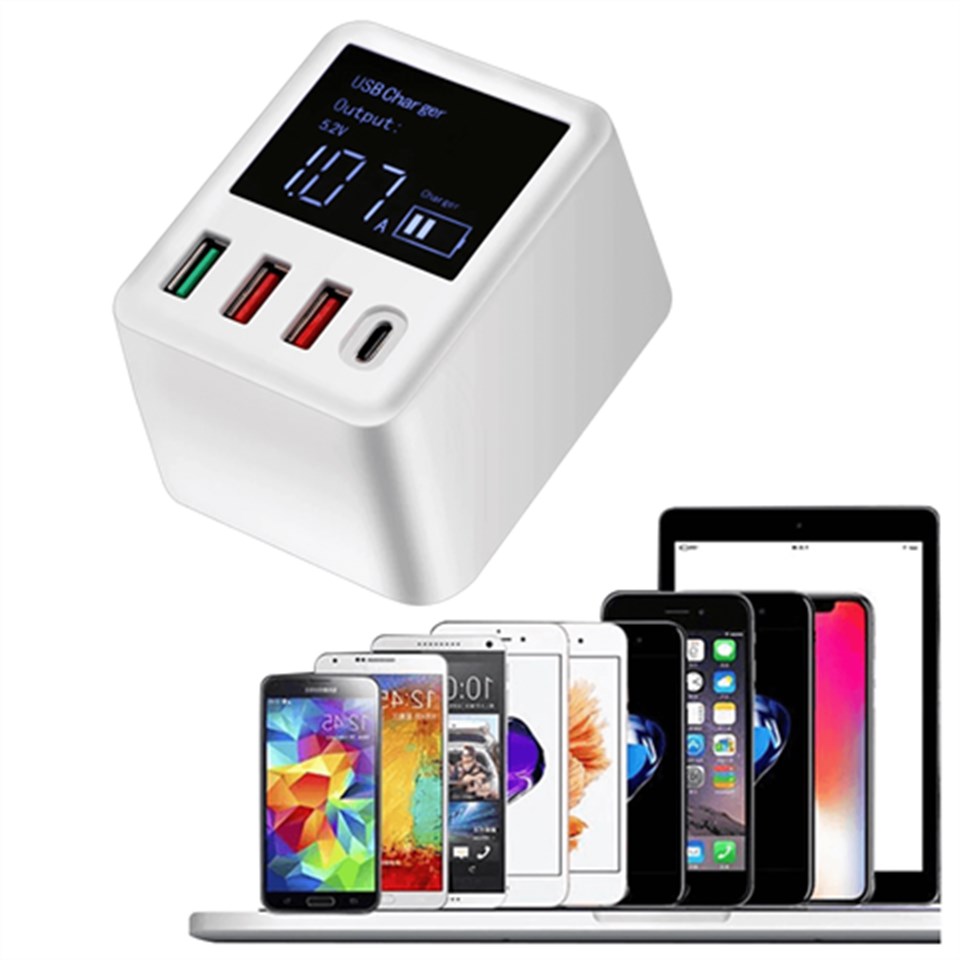 WLX-A9T QC 3.0 30W Led Ekran Duvar Tipi Çok İşlevli USB Şarj Cihazı