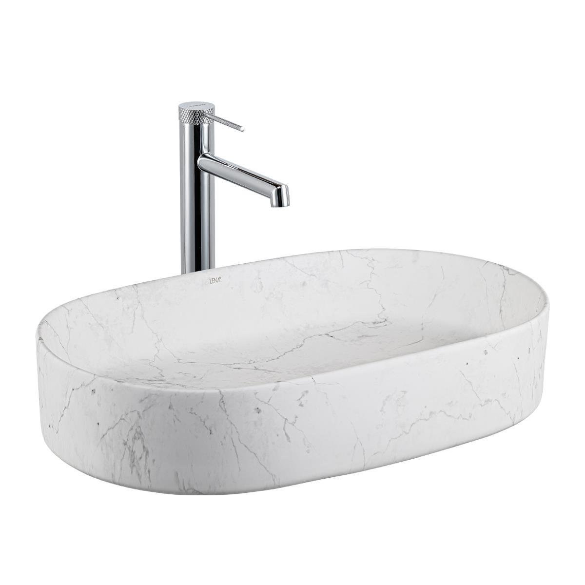 E-W1202M8 Tezgah Üstü Lavabo Mat Beyaz Mermer Desenli