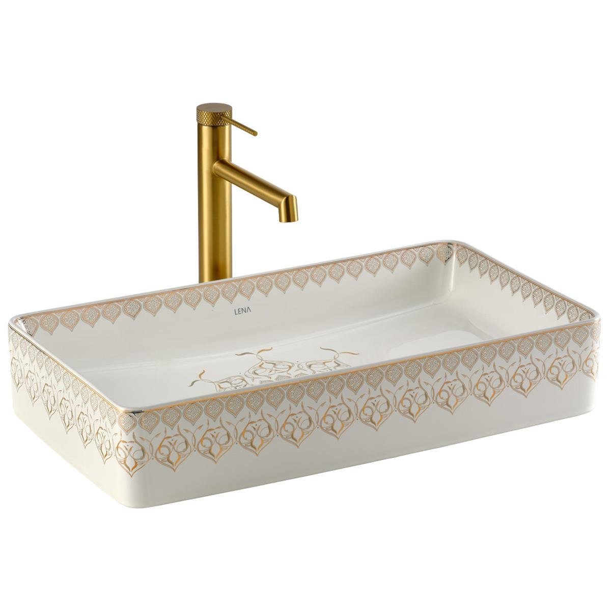 EY-7034 Tezgah Üstü Lavabo Beyaz & Altın