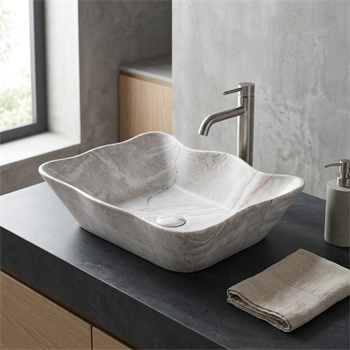 EY-4810M Mermer Desenli Tezgah Üstü Lavabo