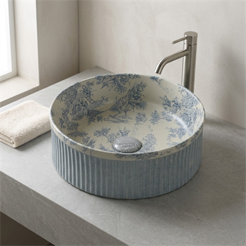 EY-7070 Mavi Desenli Tezgah Üstü Lavabo