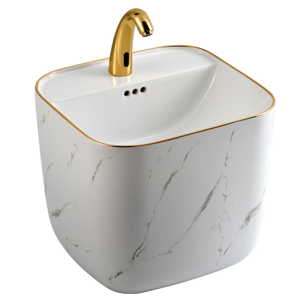 E-251MA Monoblok Lavabo Mermer Desenli Beyaz & Altın