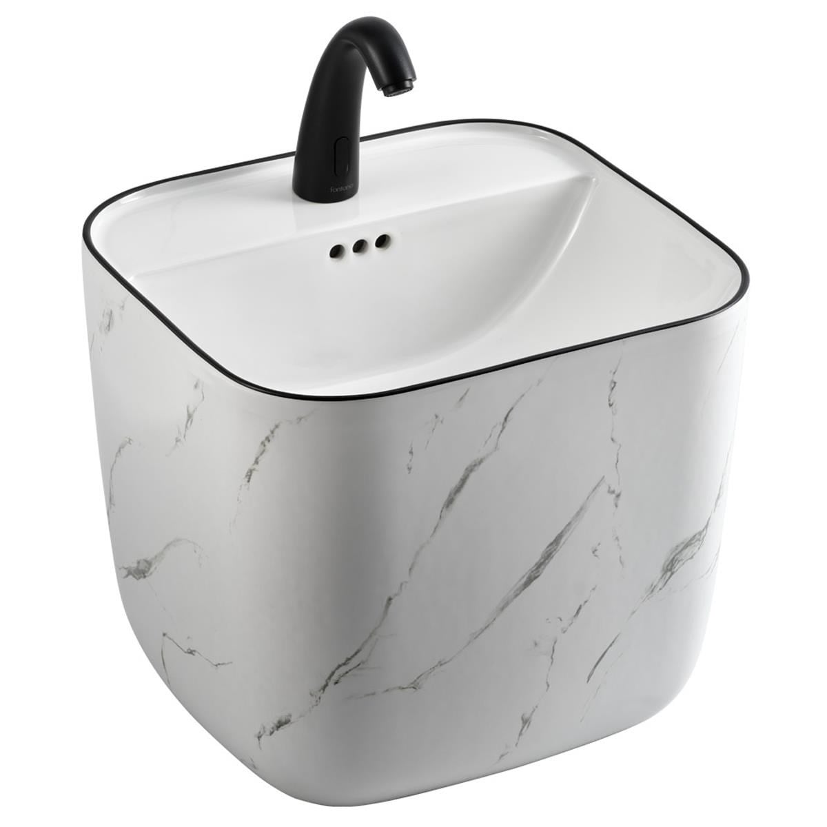 E-251MS Monoblok Lavabo Mermer Desenli Beyaz & Siyah