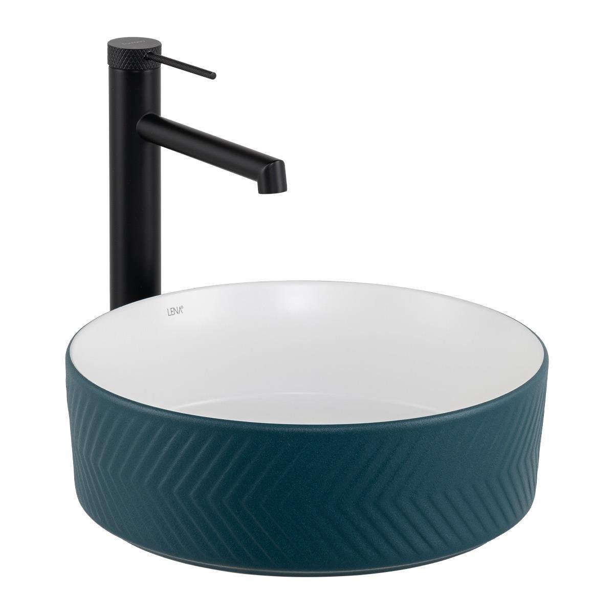 E-W5002YB Tezgah Üstü Lavabo Mat Yeşil & Parlak Beyaz