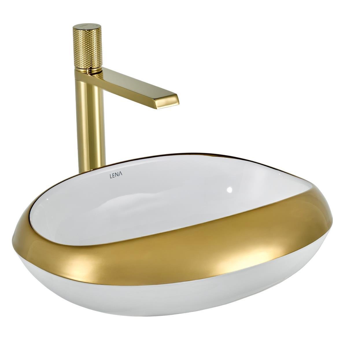 EY-4710A Tezgah Üstü Lavabo Parlak Beyaz & Altın