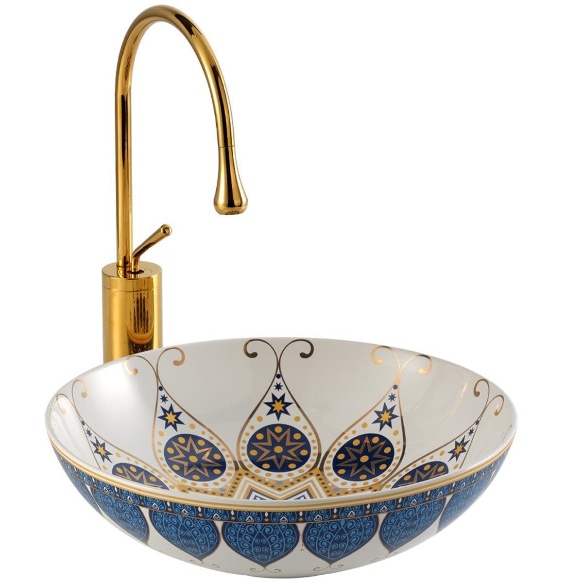 EY-7051 Tezgah Üstü Lavabo Mavi & Beyaz