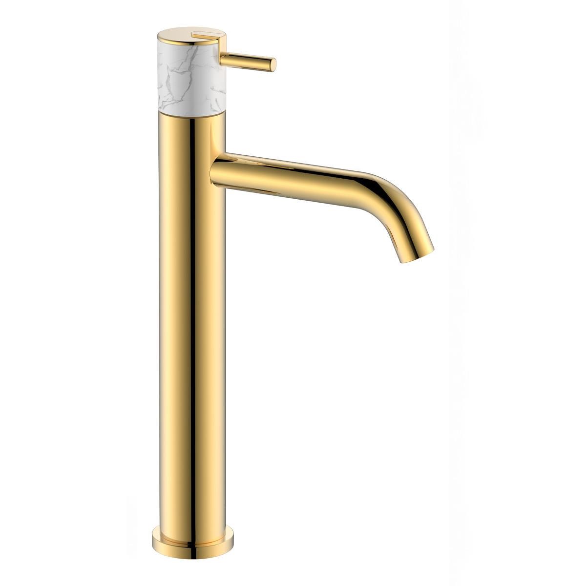 FA-4022M Parlak Altın & Mermer Yüksek Lavabo Bataryası