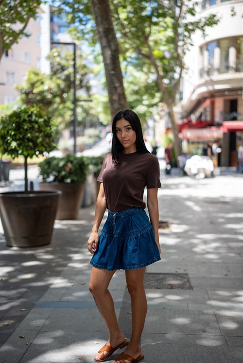 Kadın MAJ Düğmeli Mini Jean Etek