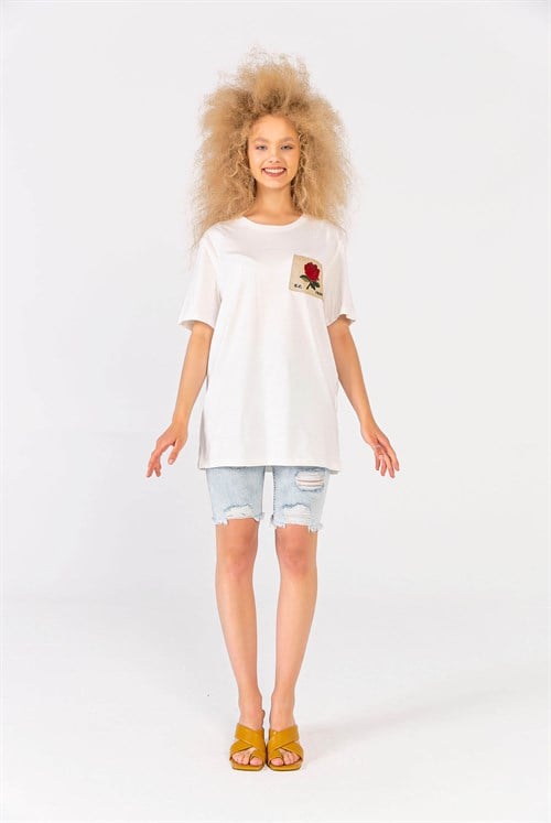 Melanj Gül Yamalı T-Shirt