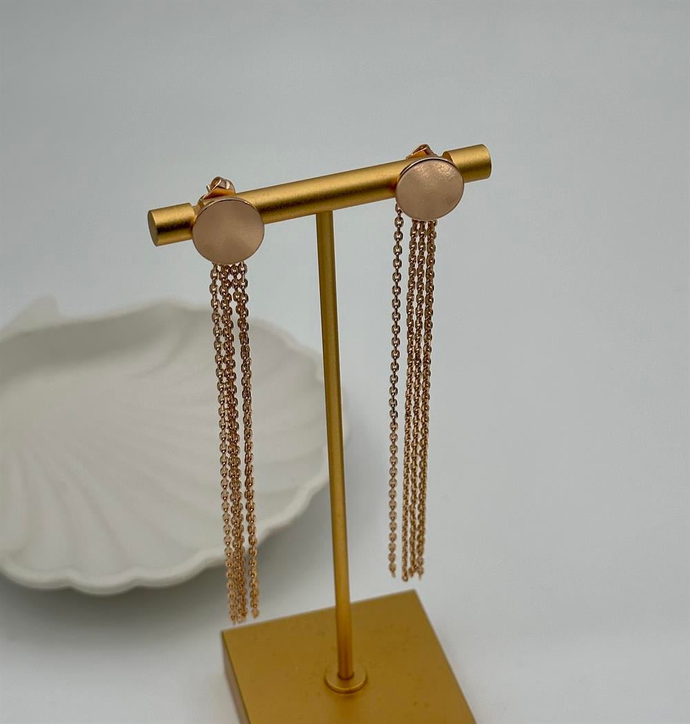 4 SIRA UZUN ZİNCİR SALLANTILI GOLD KÜPE