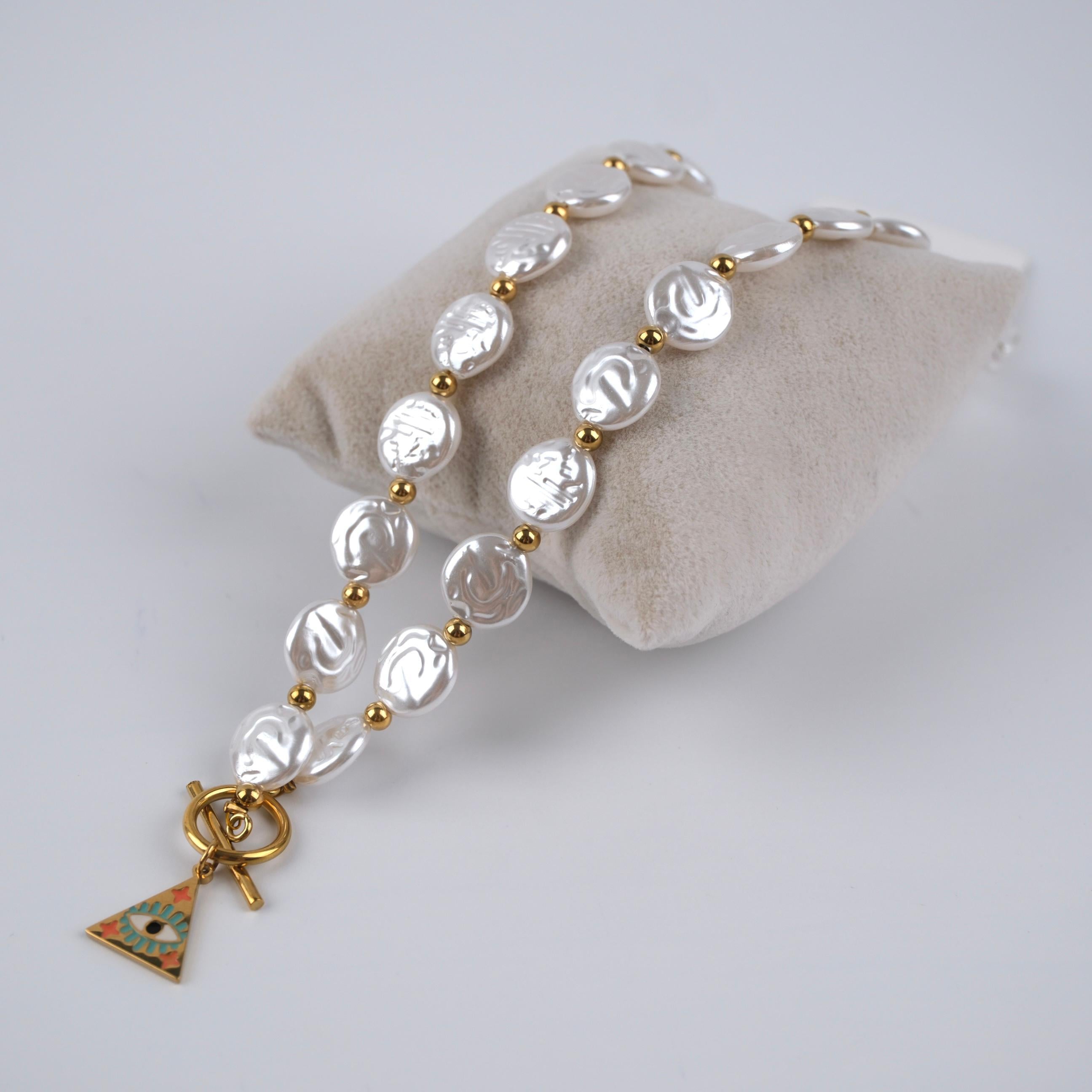 Toptan ÇELİK İNCİLİ CHARM KOLYE 