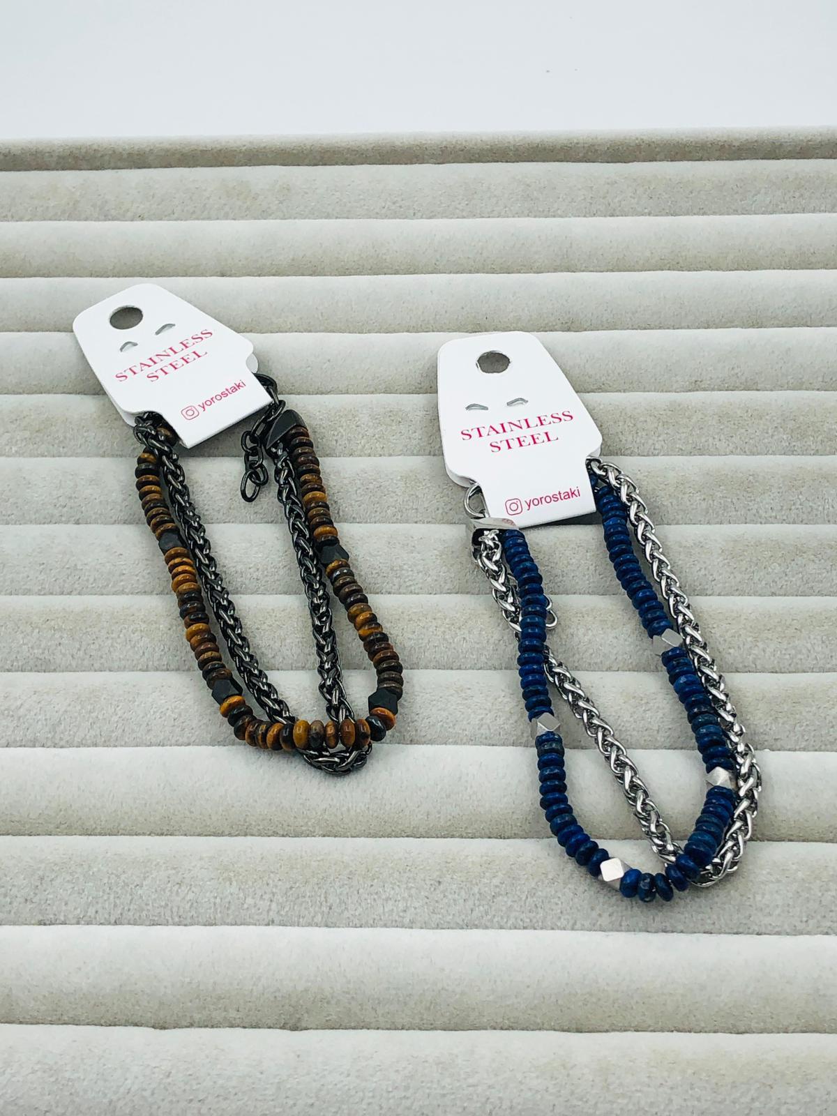 Toptan DOĞAL TAŞ ERKEK ÇELİK  BİLEKLİK