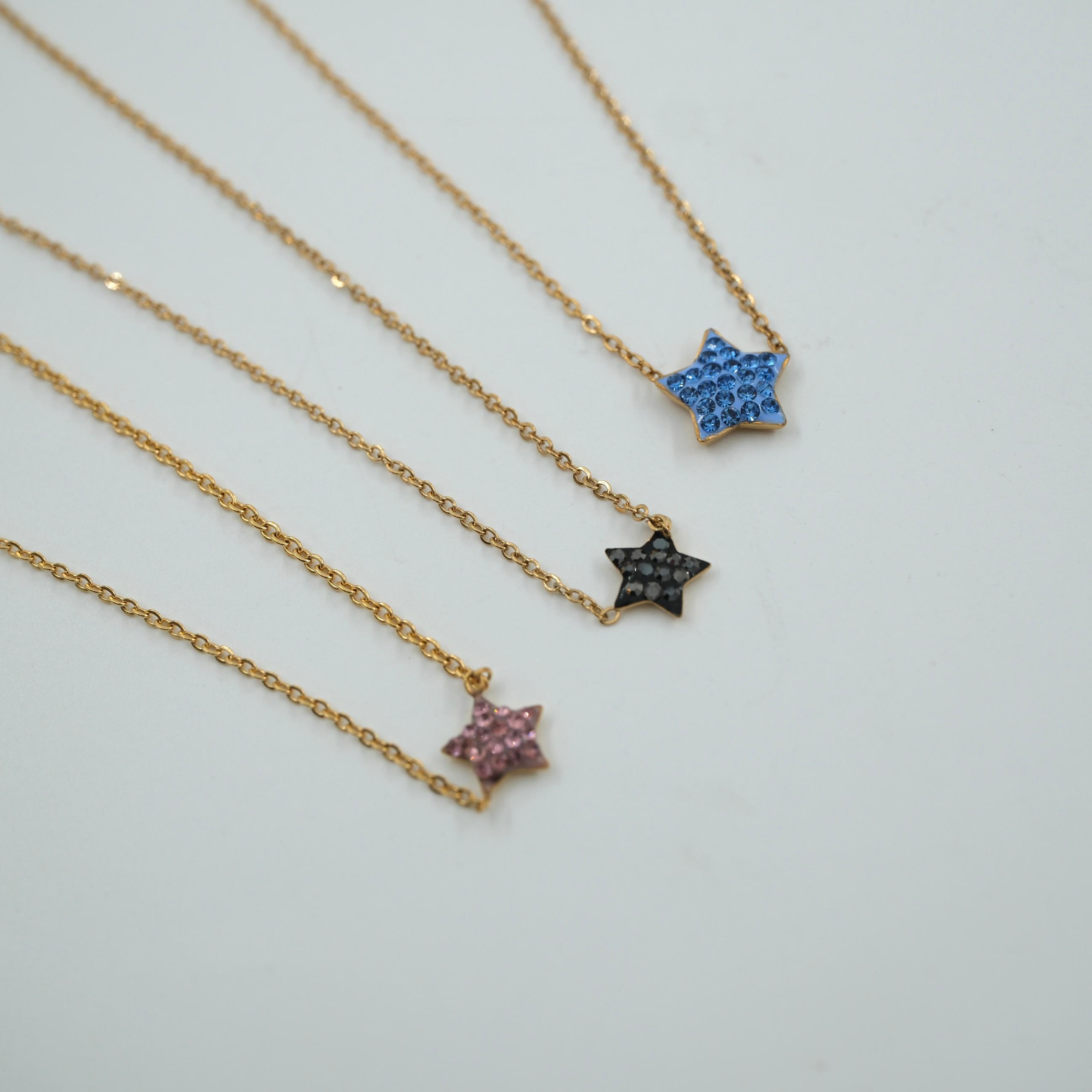 Toptan MİNİ TAŞLI YILDIZ UÇLU KOLYE 