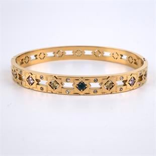 Toptan RENKLİ TAŞLI GOLD ÇELİK BİLEZİK