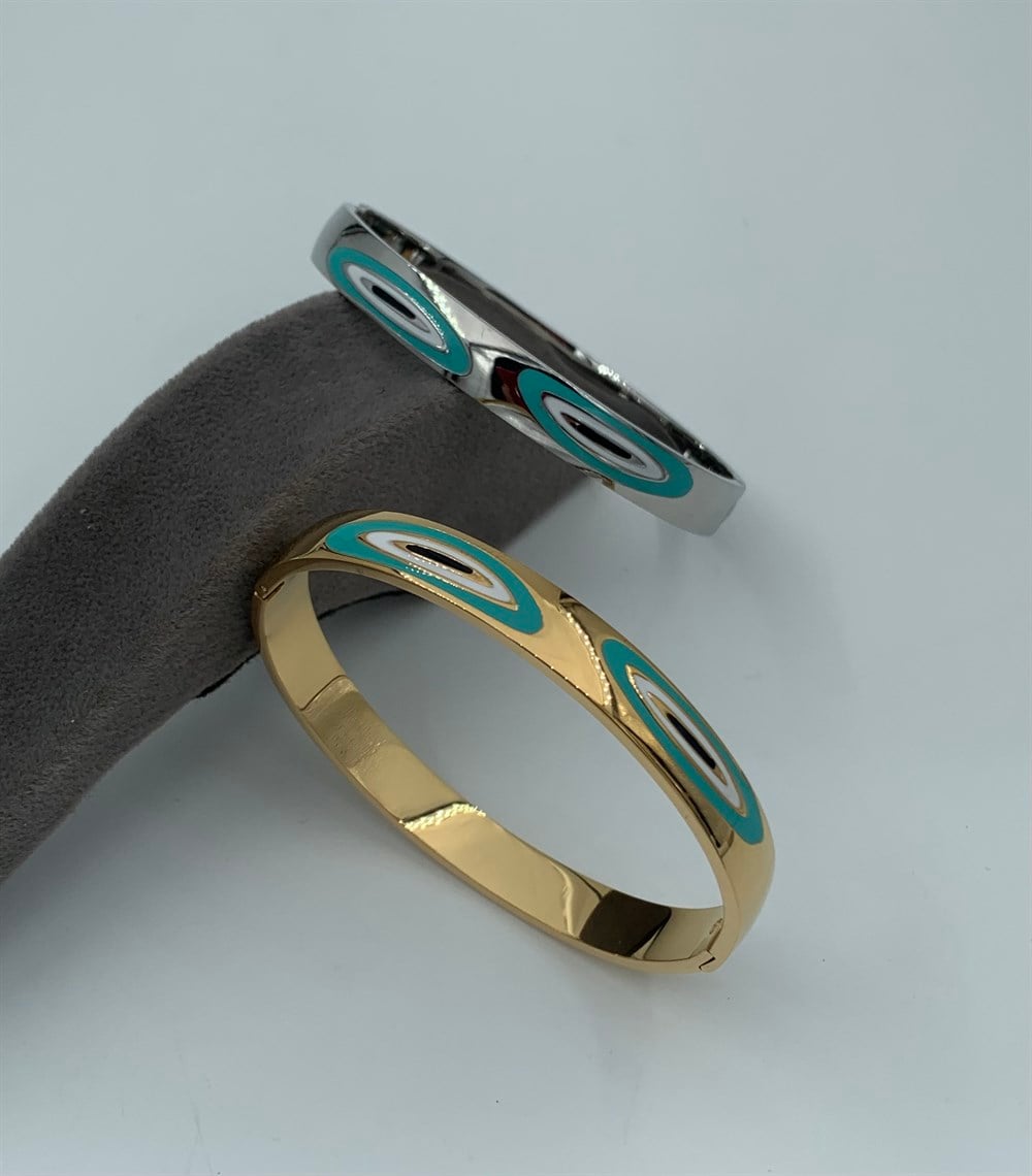 ELİPS ŞEKİL İKİLİ TURKUAZ MİNELİ ÇELİK KELEPÇE