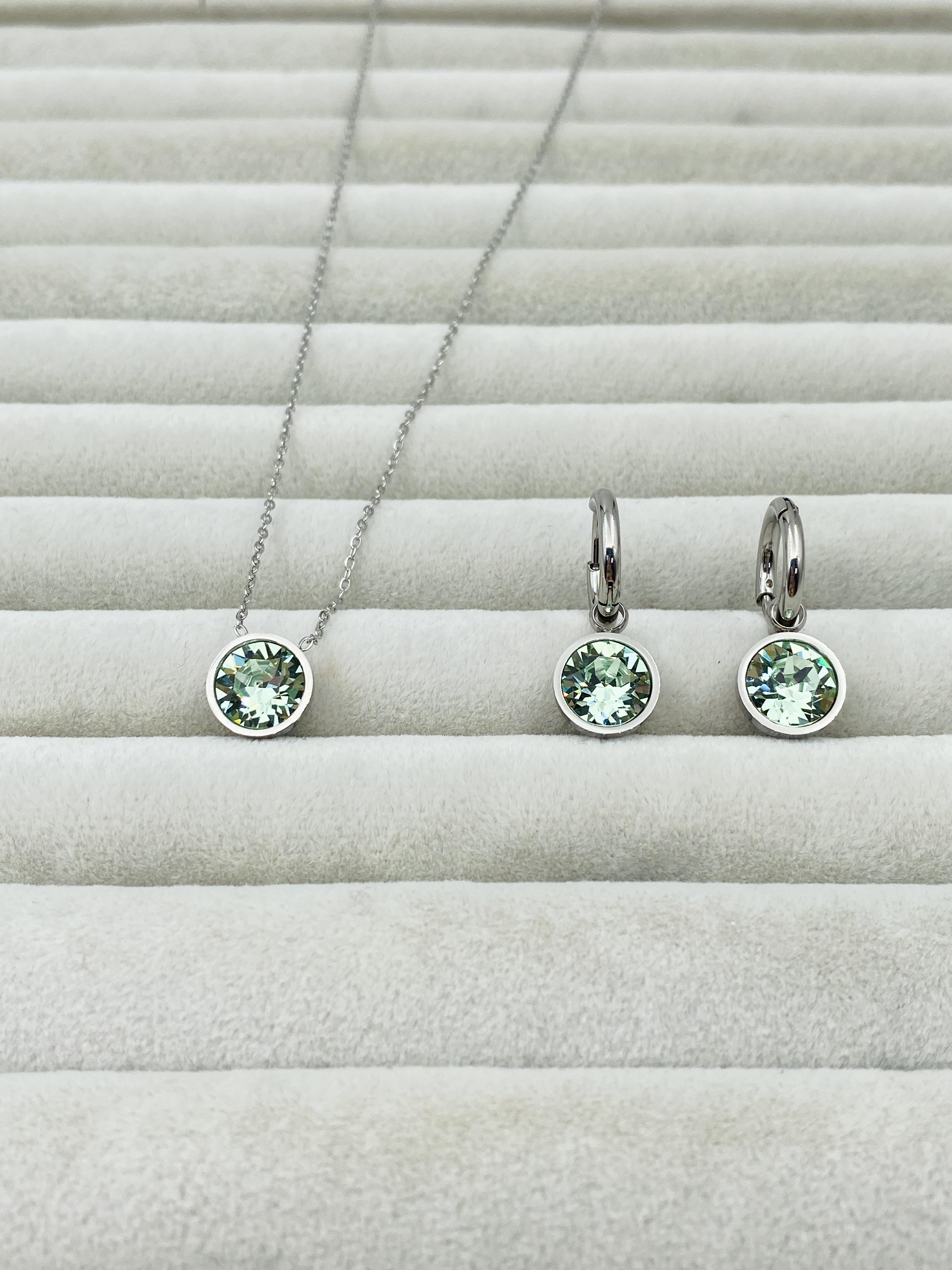 SU YEŞİLİ SWAROVSKI TAŞLI ÇELİK KOLYE 