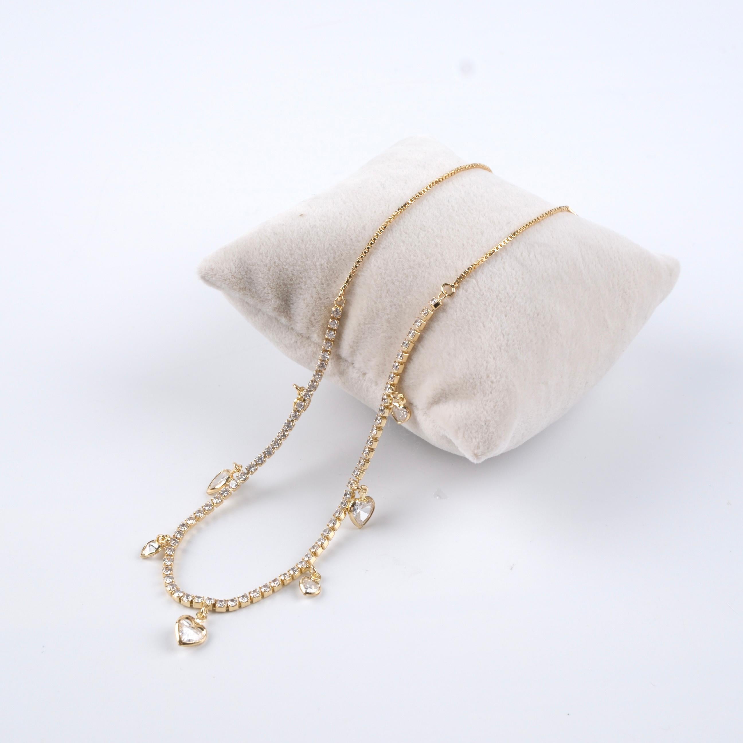 Toptan 14K GOLD TAŞLI KALP KOLYE 