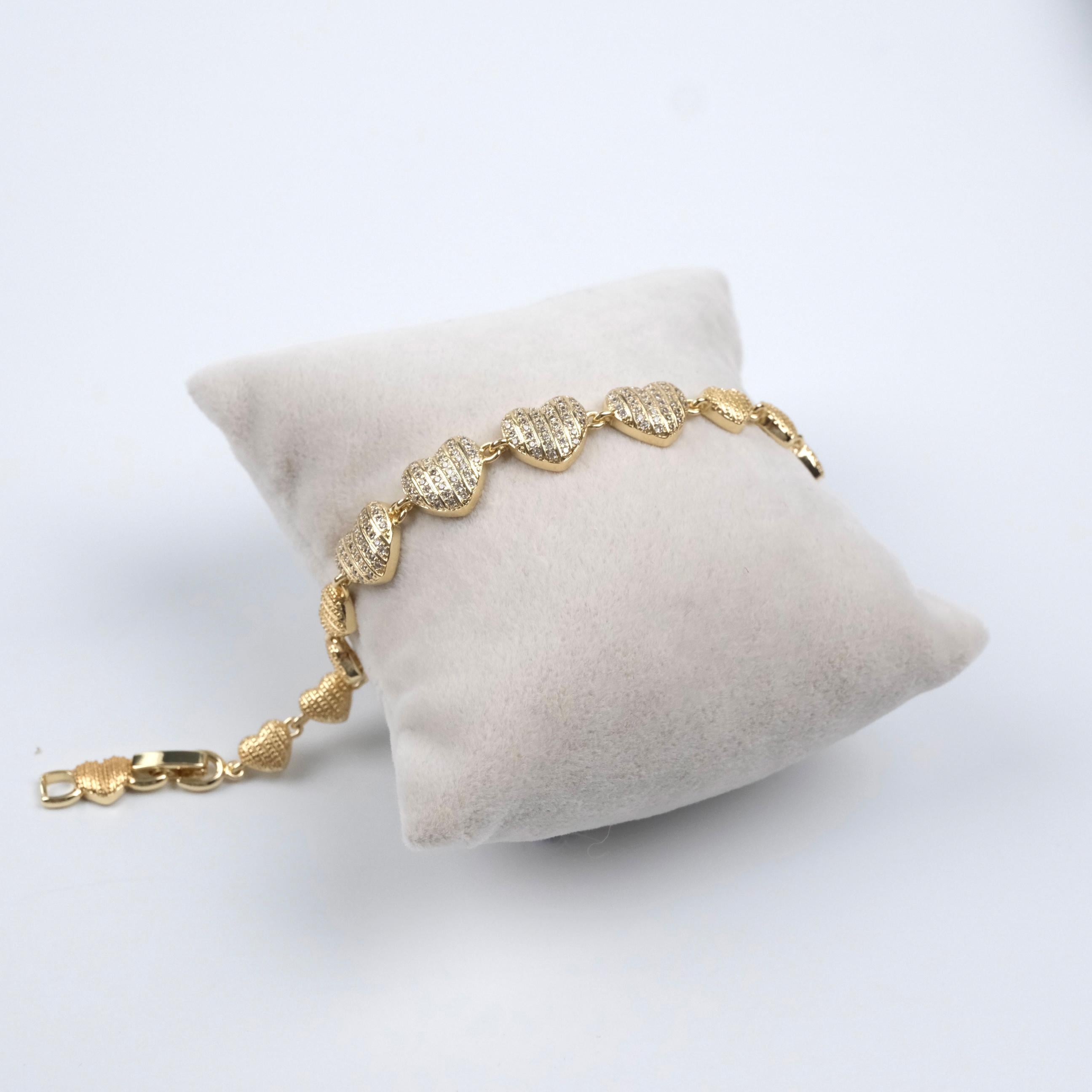 Toptan 14K TAŞLI KALP BİLEKLİK 