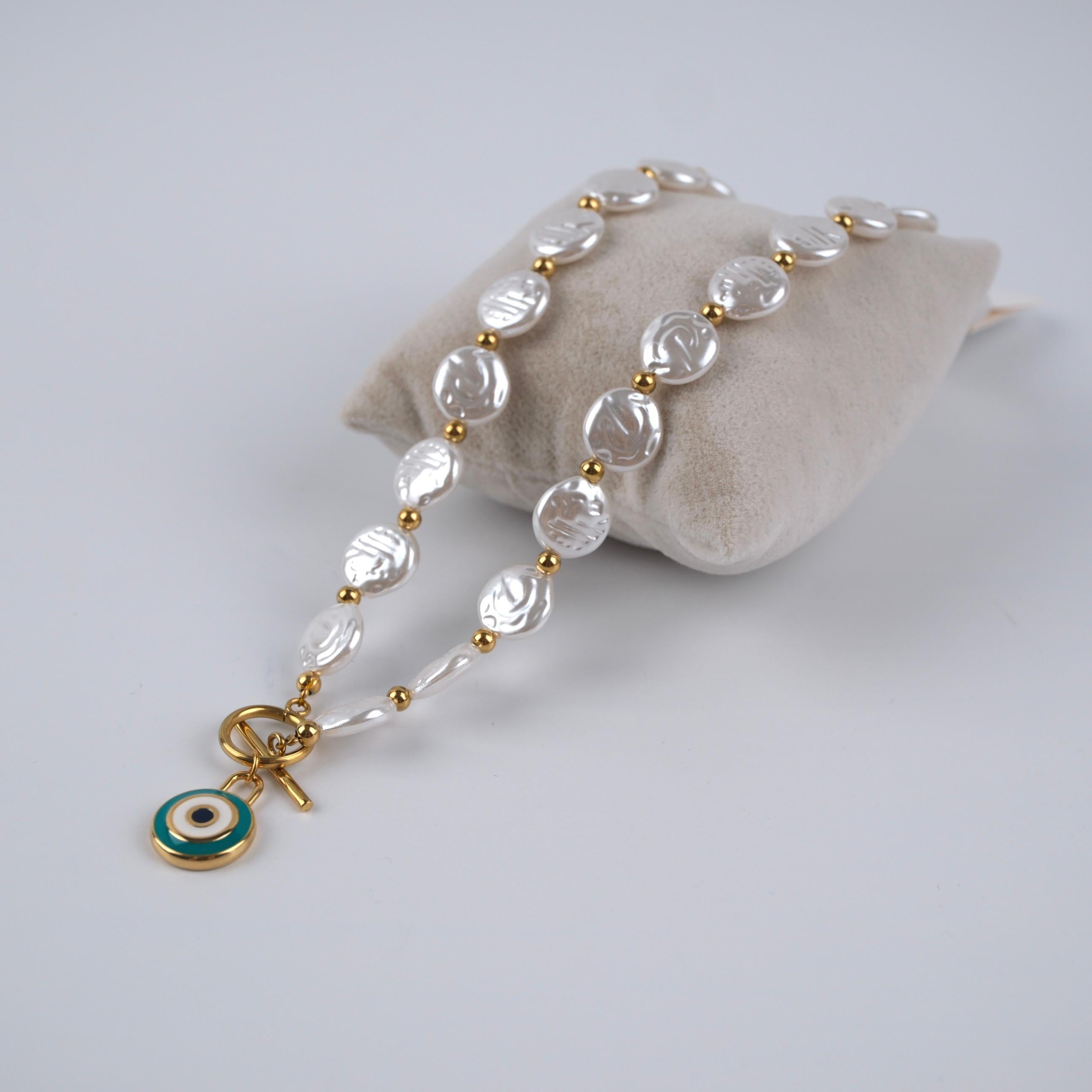 Toptan ÇELİK İNCİLİ CHARM KOLYE 